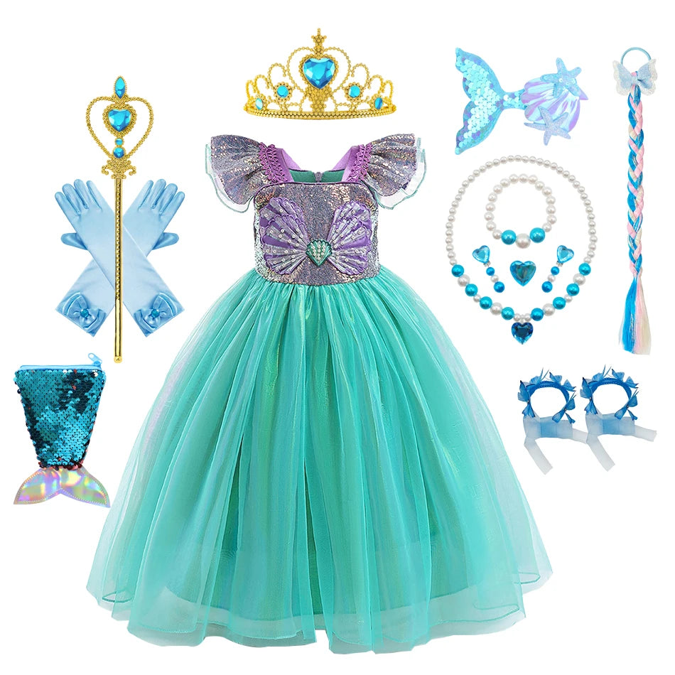 Disney Kleine Meerjungfrau Prinzessin Kleid Kinder Phantasie Karneval Cosplay Kostüm Geburtstag Hochzeit Party Kleidung Halloween Kostüm