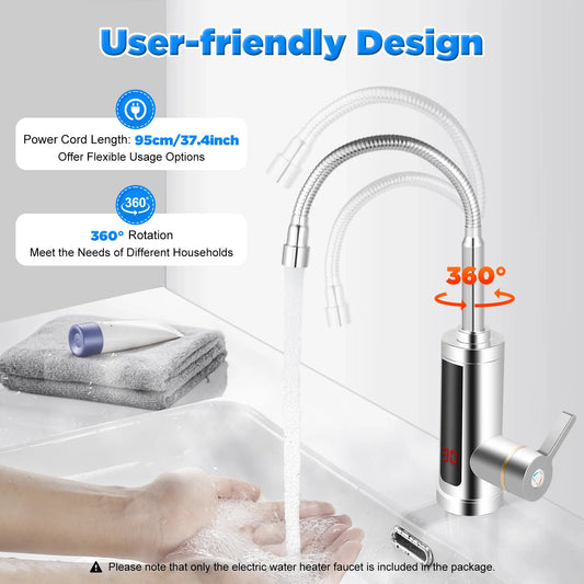Kitchen Faucet with 360° Rotating Outlet, Hot & Cold Water Adjustment, Stainless Steel Pipe & LED Temperature Display