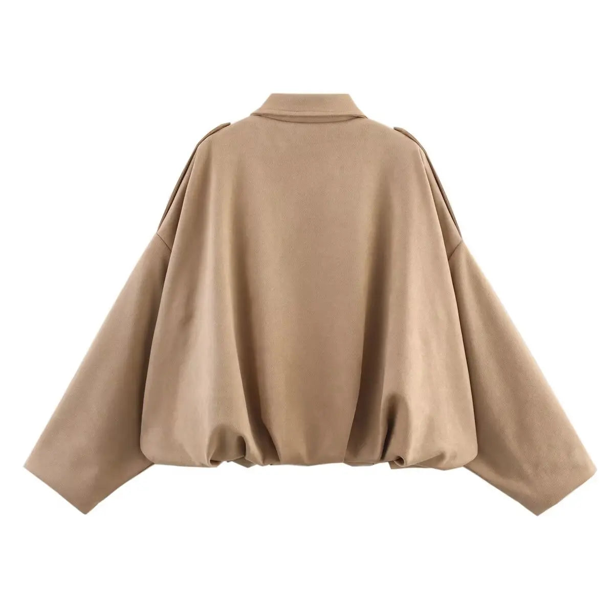 TRAFZA Damen-Jacke mit Wildleder-Textur, High Street, lange Ärmel, Umlegekragen, elastischer Reißverschluss, Knopfleiste, solider, trendiger Frühlingsmantel