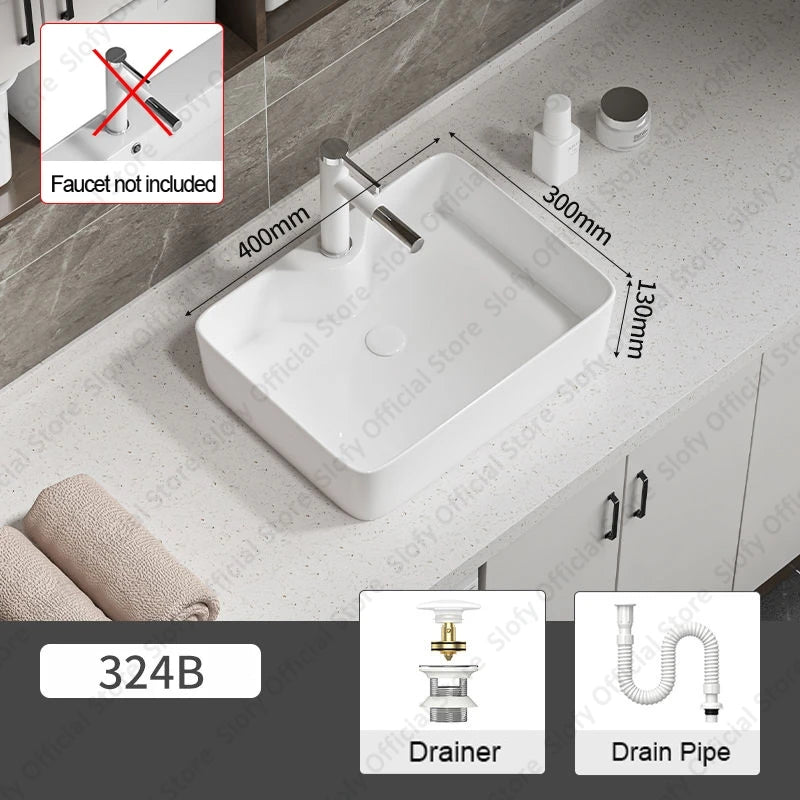 Large Square Ceramic Washbasin For Bathroom Countertop Basin White Sink Above Counter Pedestal Hotel Home Balcony Bathroom Sinks