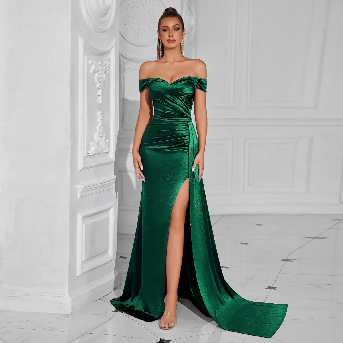 Sexy trägerloses, rückenfreies, hoch gespaltenes Maxikleid für Frauen, schwarz, schulterfrei, ärmellos, figurbetont, Club-Party, langes Kleid