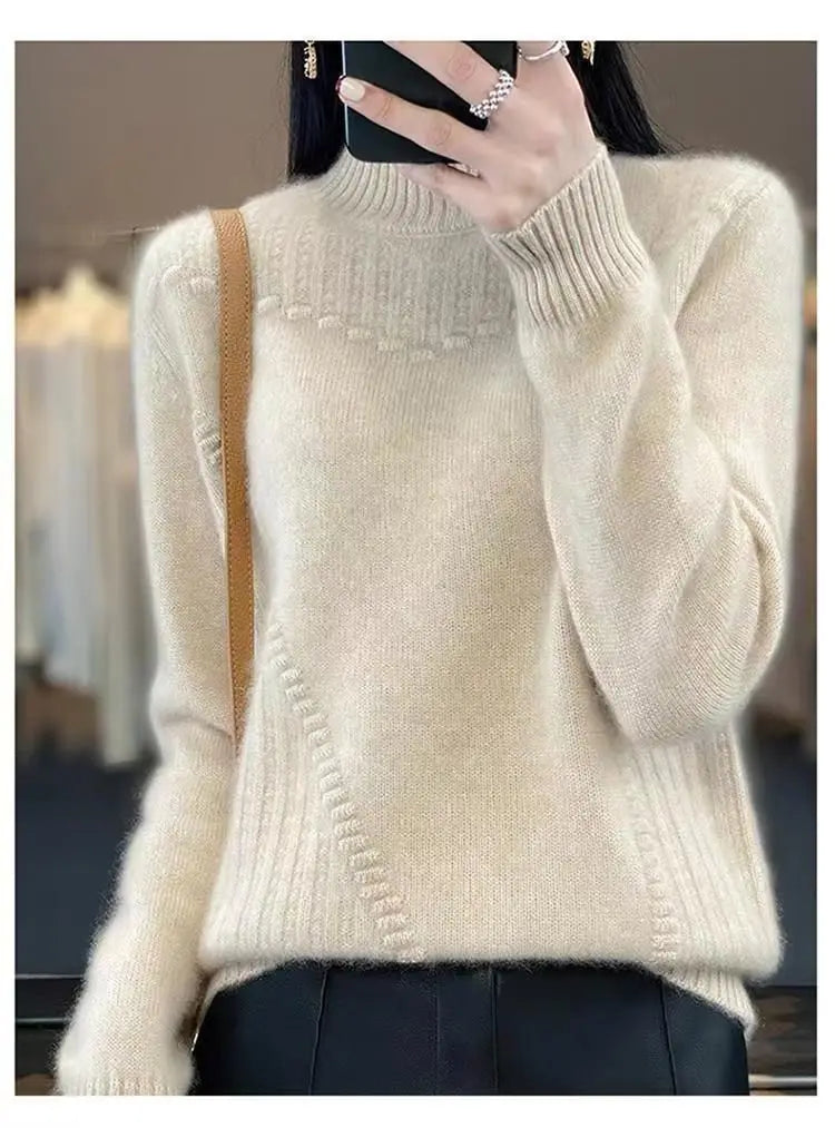 2024 herbst Neue Lose frauen Halb-rollkragen Verdickt Einfarbig Einfache Häkeln Beiläufige Gestrickte Pullover Pullover Top