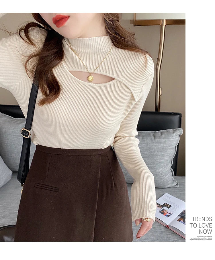 Herbst Winter Gestricktes Hemd Frauen Pullover Stricken Pullover Tops Mode Weibliche Lange Hülse Dünne Elastische Dünne Pullover Shirts