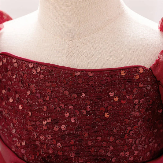 Kleinkind Rot Pailletten Mesh Kleid Mädchen Baby Einfarbig Neue Jahr Party Formale Kostüm Leistung Prinzessin Kleid Geburtstag Kleidung.