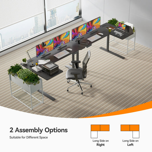 Elektrisch höhenverstellbarer L-förmiger Schreibtisch Ergonomischer Computertisch mit USB und Steckdose für Büro und Zuhause