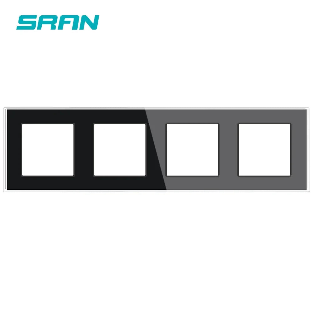 SRAN F6 Serie mehrere Rahmen schwarze Panel aus gehärtetem Glas, EU FR UN-Steckdosen und Schalter Dimmer-Lüfter-Fußlampe Rj45 RJ11Module DIY