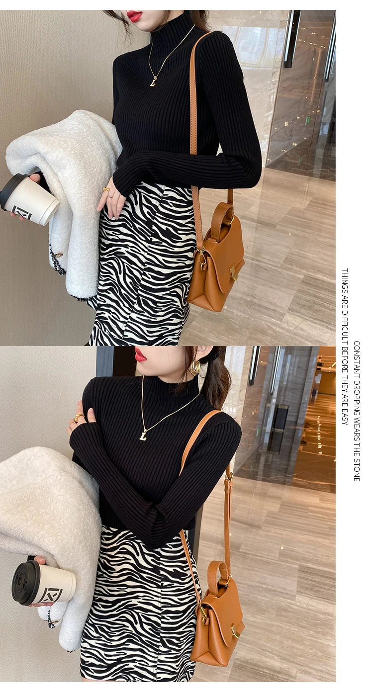 Winter Langarm Mock Neck Gestrickte Frauen Pullover Pullover Schlank Stricken Pullover Frauen Tops Blusas Mujer De Moda 2024 Blusa J995