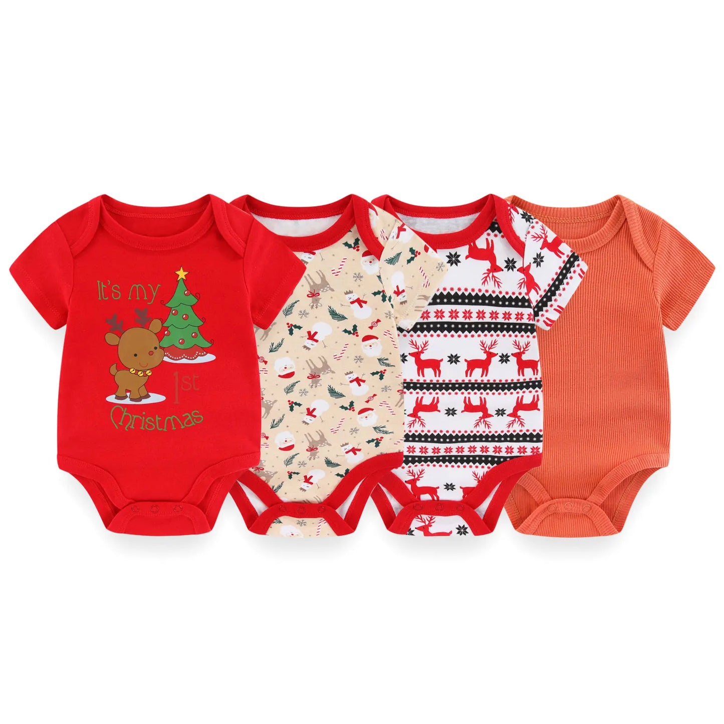 Kiddiezoom 4 Teile/los Unisex Baby Junge Mädchen Bodys Kurzarm Infant Onesies Erste Weihnachten Baby Kleidung