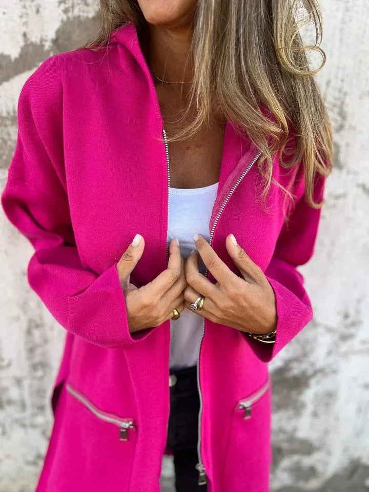 Herbst Winter Casual Zipper Mit Kapuze Jacke Frauen Langarm Strickjacke Mantel frauen Windjacke Beiläufige Gerade Jacken Rote Mäntel