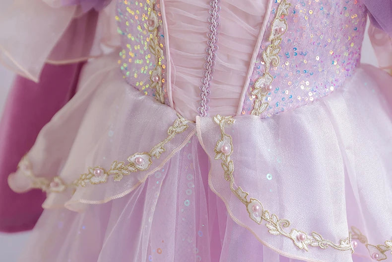 Wunderschönes Mädchenkleid, Puffärmel + lange Ärmel, Netzbedeckung, geeignet für Tänze, Partys, Auftritte, Host-Verkleidung