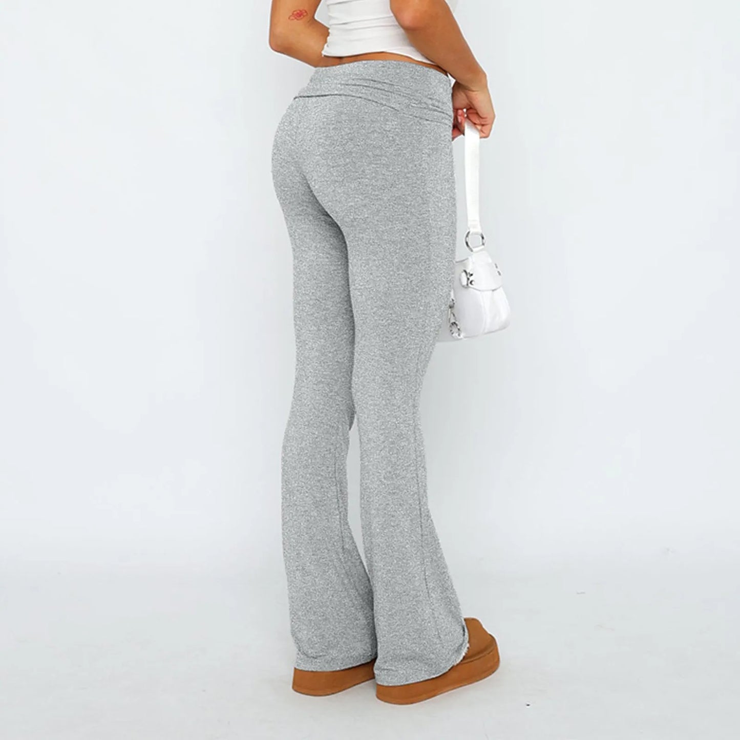Damenmode, einfarbig, schmale Passform, schmale Reverse-Taille, niedrige Taille, elastische Taille, Schlaghose, Hose für Damen, Damenhose 2024
