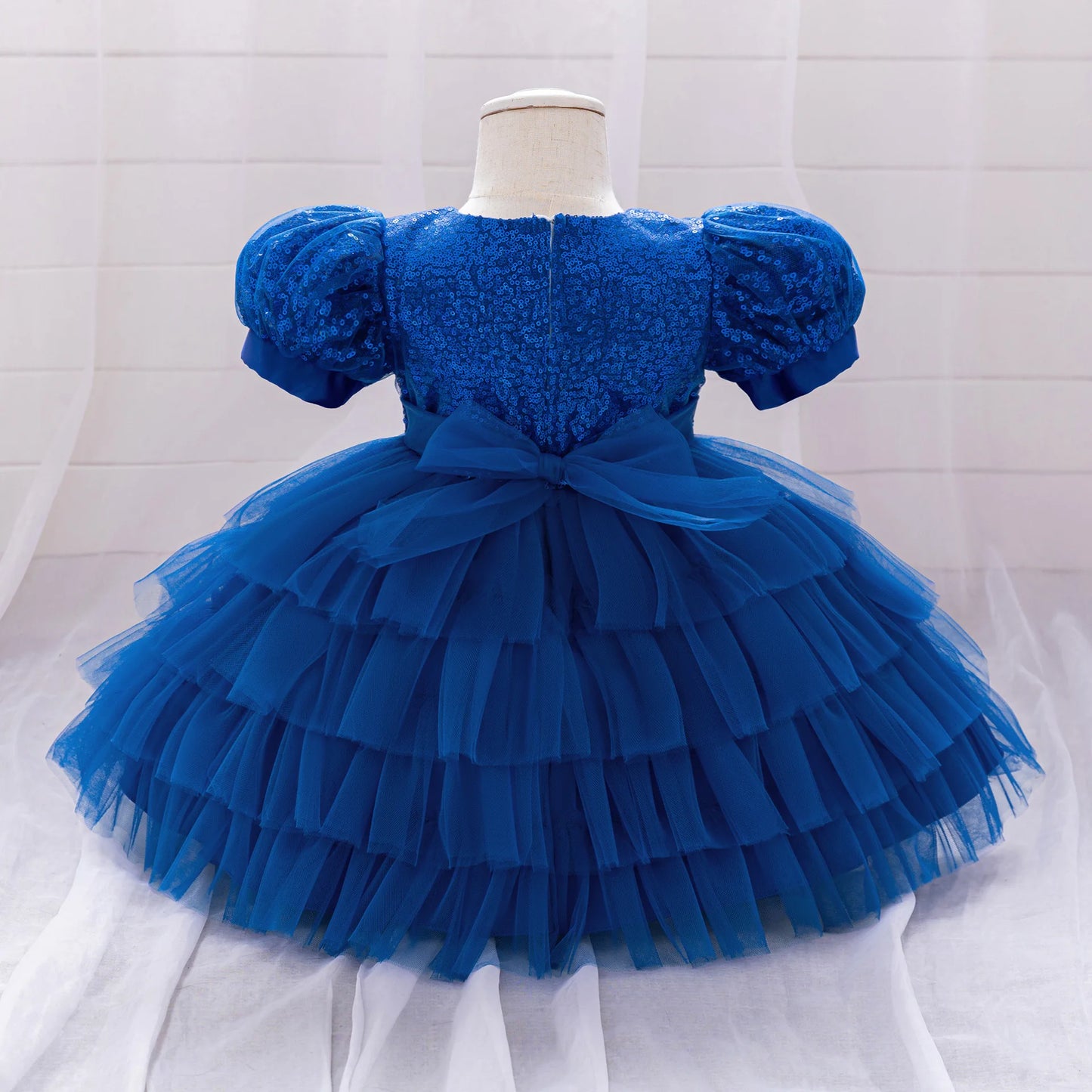 Kinder Abendkleid Pailletten Puffärmel Prinzessin Kleid Mesh Puffed Kleid Geburtstag Party Host Kleid