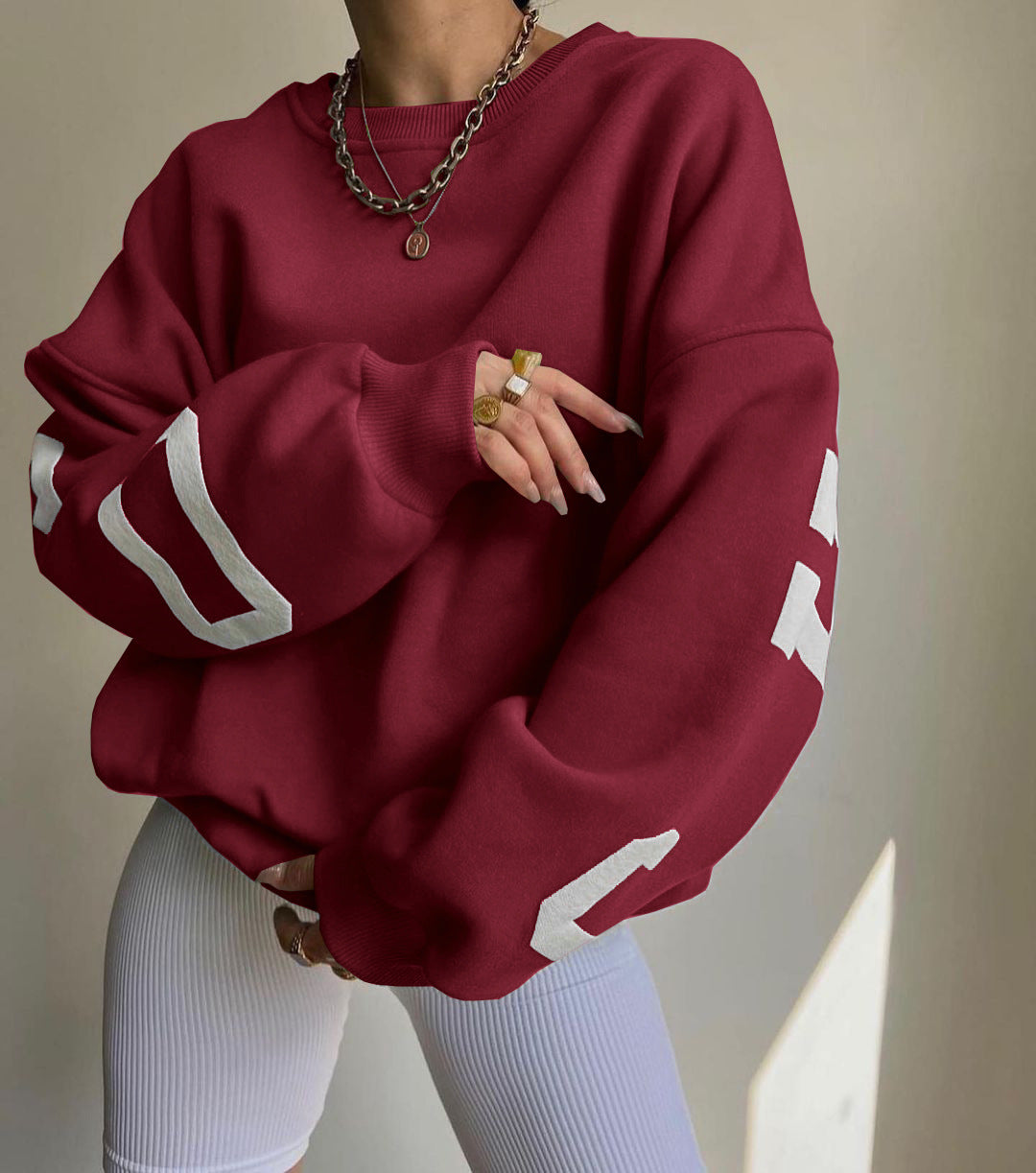 Combhasaki Damen Y2K Grunge Lose Pullover Sweatshirts Brief Drucken Lässige Verdickte Langarm Tops Herbst Hoodie Streetwear