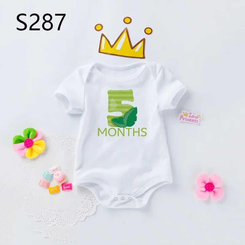 Monatlicher Meilenstein-Baby-Body, niedliches Tier, 1–12 Monate, Einteiler, Babyparty, Geschenk, Monatsbilder, monatliche Overall-Kleidung
