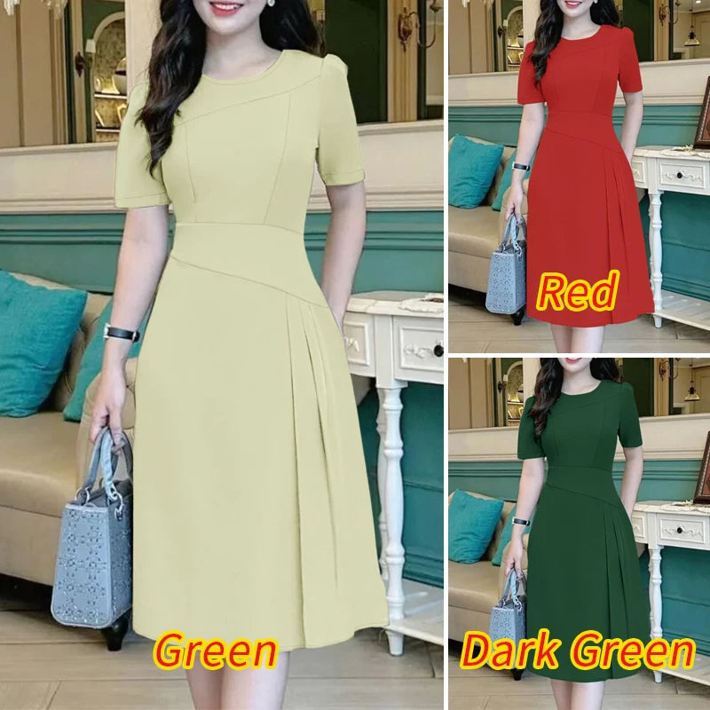 ZANZEA Elegante Büro Frauen Kleider Sommer Stilvolle Solide Party Arbeit Kleid Mode Kurzarm Plissee Vestidos Midi Sommerkleid