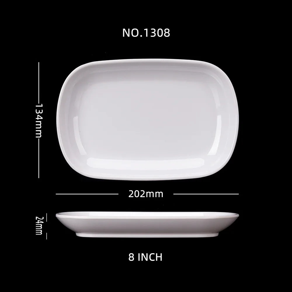Rectangle Melamine Breakfast Plate Meal Dish Trays Imitation Porcelain Dessret Snack Dishes to Eat Kitchen Tableware 8-10 Inch.