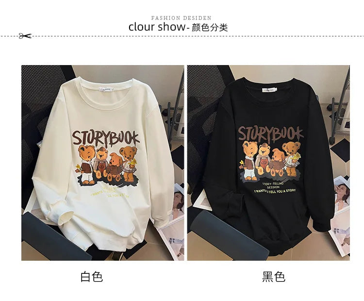 170kg plus size Damen büste Herbst bär bedrucktes Sweatshirt lockeres Langarm-Freizeit oberteil 6xl 7xl 8xl 9xl 10xl 11xl
