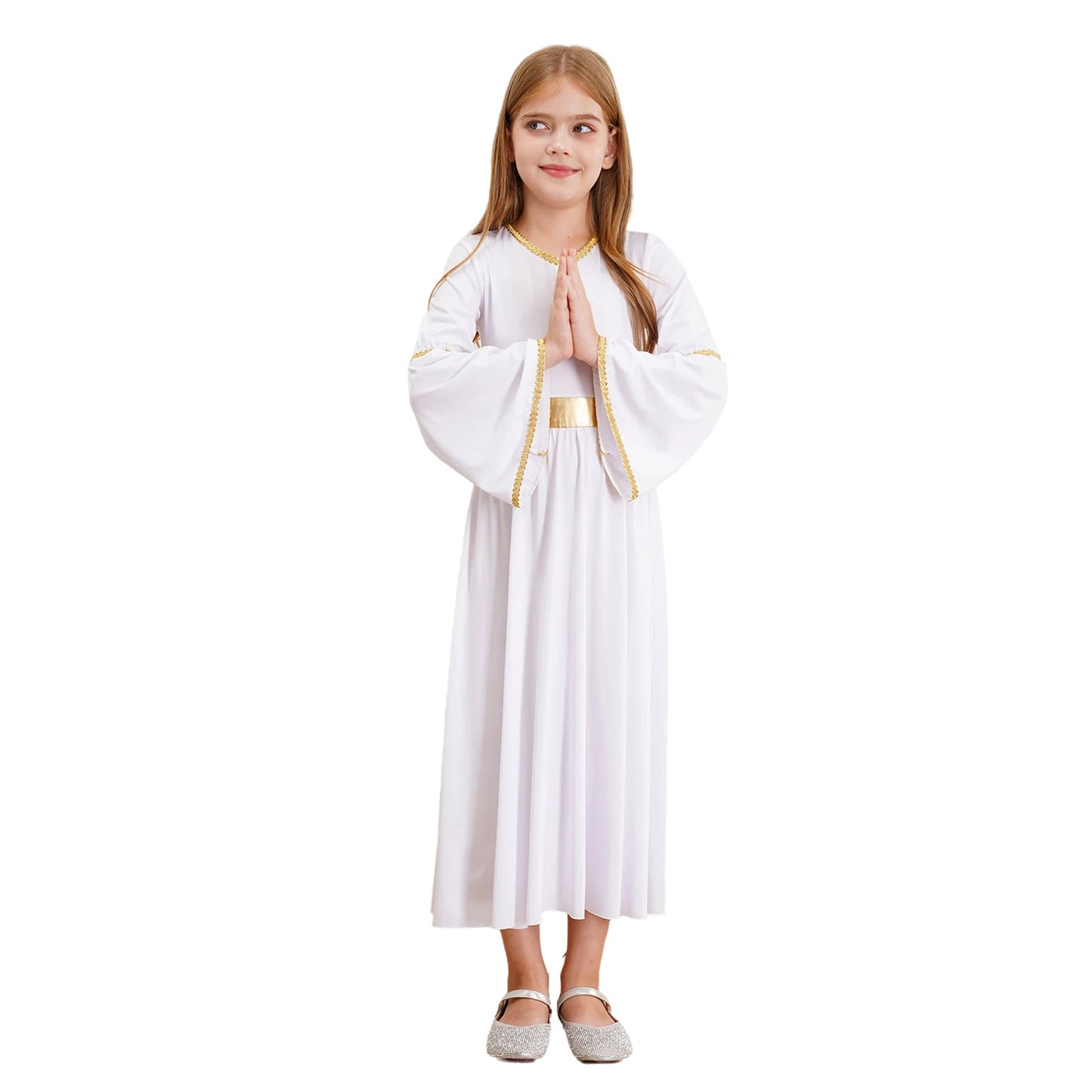 Kinder Mädchen Engel Kostüm Weiß Griechischer Gott Robe Halloween Cosplay Kleid Rollenspiel Karneval Performance Kleid mit Flügeln Dress Up