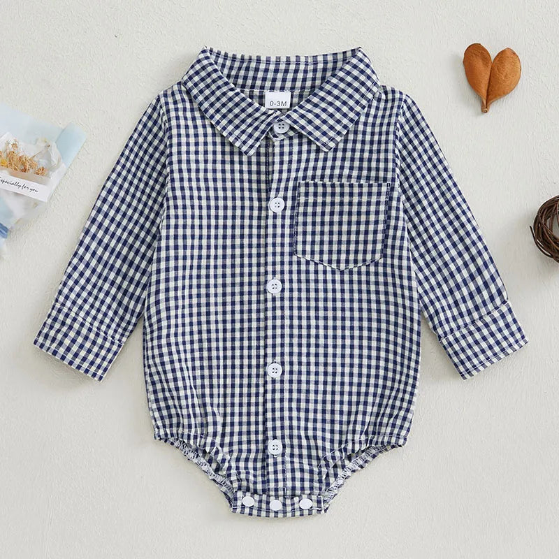 Kleinkind Niedlicher Gitter Revers Overall Kleinkind Dünner Stil Freizeit Einteiliger Baby Herbst Body