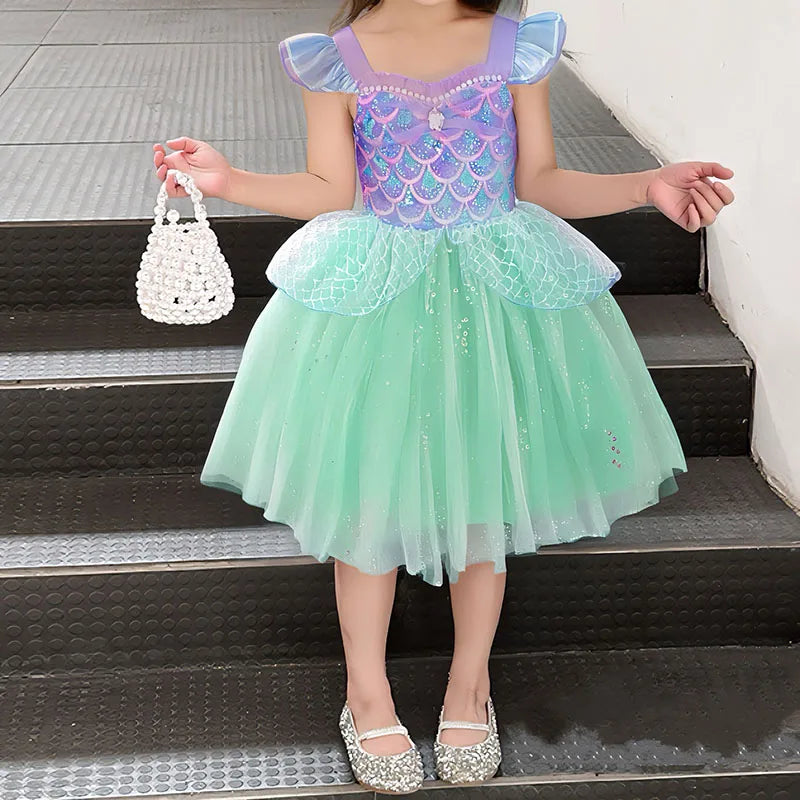 Mädchen Prinzessin Kleider Meerjungfrau Motto Party Sling Mesh Rock Pailletten Leistung Kostüm Geburtstag Kinder Kleidung Perle Säuglings Kleid