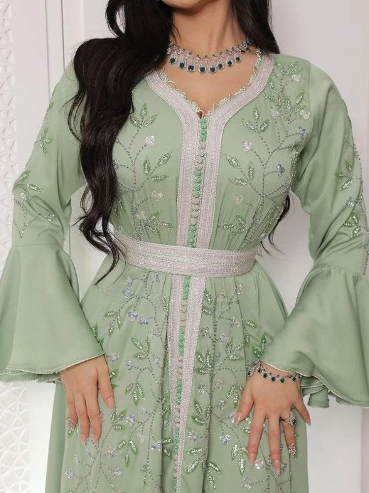 Indien Türkei Muslimischen Abaya Kleider Frauen Elegante Diamant Hochzeit Abend Party Kleid Spitze Gürtel Abaya Marokko Kaftan Robe