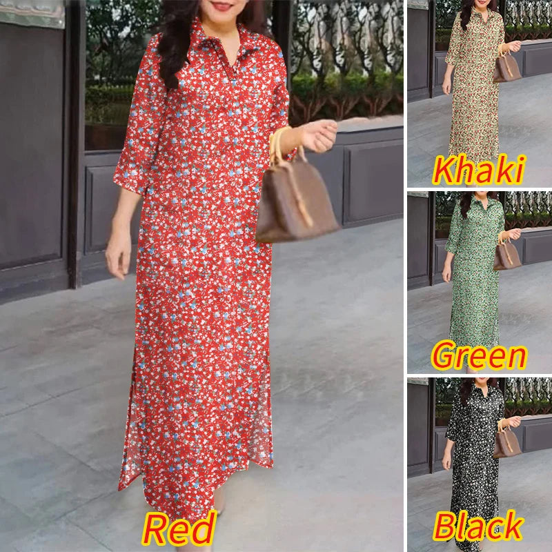 ZANZEA Herbst Sommer Floral Bedruckte Kleider Frauen Maxi Sommerkleid Bohemian Casual 3/4 Hülse Urlaub Vestidos Kaftan Robe Femme