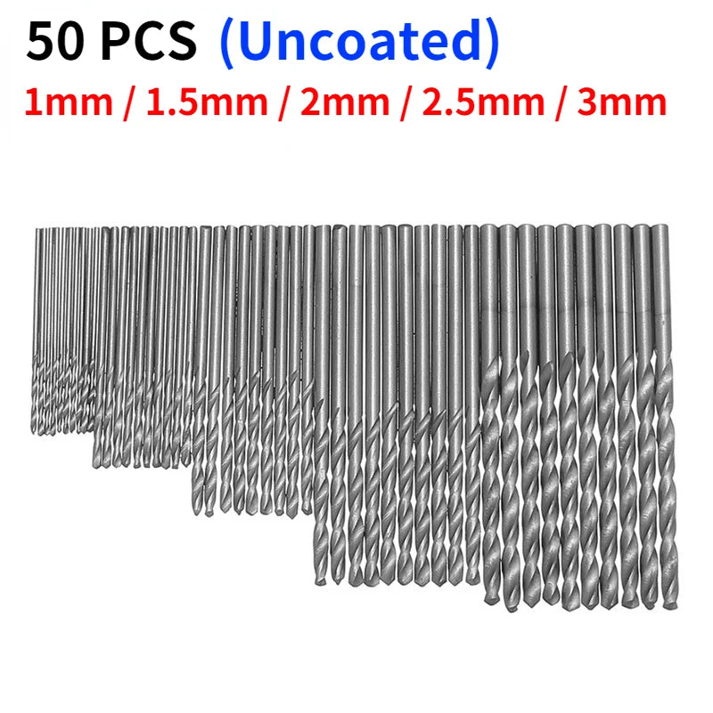 50 Stücke Professionelle Titanbeschichtete Bohrer Bits HSS High Speed Stahl Bohrer Set Werkzeug Hochwertige Elektrowerkzeuge 1/1,5/2/2,5/3mm