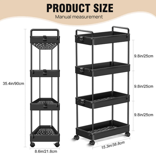 DayPlus Aufbewahrungswagen, 4-stufiger Küchenaufbewahrungswagen auf Rädern, Badezimmerwagen, Mobilitätswagen mit 360 ° Rotationsräder
