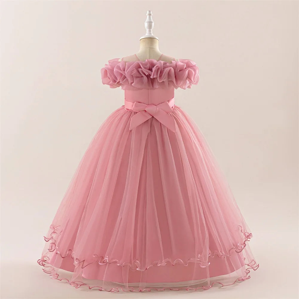 Kinder Kleid Neue Geburtstag Party Mädchen Prinzessin Kleid Gestickte Mesh Hochzeit Blume Junge Elegante Kinder Abend Kleidung Kostüm