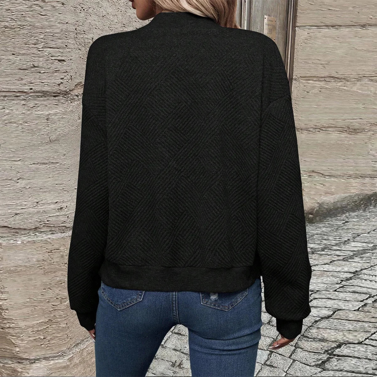 Damen Herbst und Winter neue einfarbige einfache und exquisite Reißverschlussjacke Baseballkragen Freizeitjacke