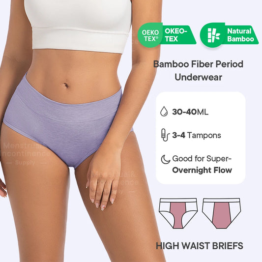 High Waist Leakproof Period Panties Bamboo Fibre Heavy Flow Absorbent Underwear Reusable Breathable.
