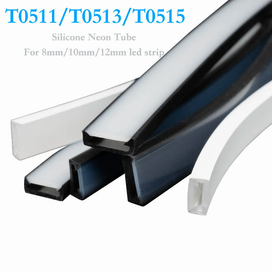 LED Silicone Neon Tube T0511 T0513 T0515 T0308 Flexible Protection Cover Transparent Matte Black Milky For 6-12mm WS2812 Strip.