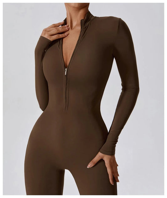 Womens Jumpsuits Long Sleeve Yoga Slim Fit Stretch One Piece Romper Sexy Fitness Female Basic Sportwears Tight Zipper Ladies.