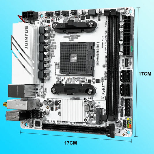 JGINYUE AMD AM4 ITX Motherboard supports Ryzen R3 R5 R7 R9 1/2/3/4/5 series CPU DDR4 RAM Desktop PC PCI-E 3.0 B350i PLUS ARGB.