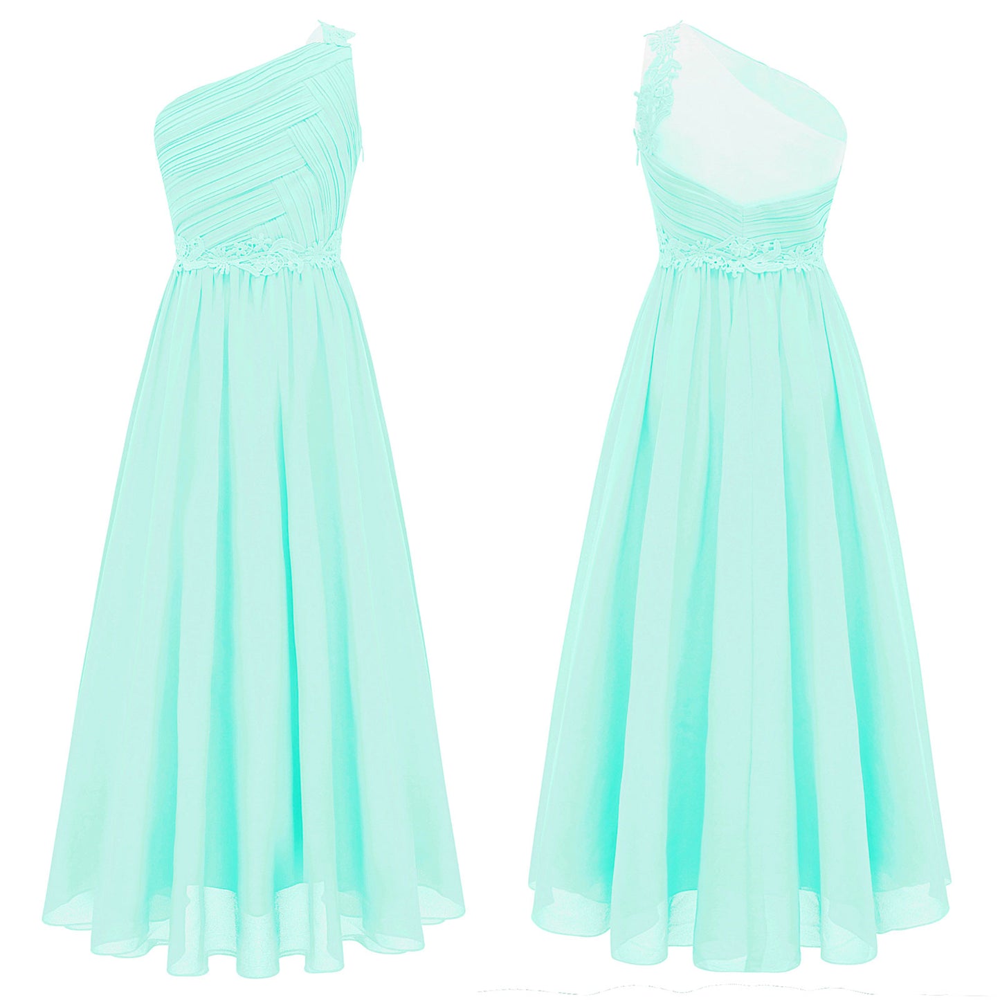 Mädchen Hochzeit Brautjungfer Kleid One Shoulder Elegante Guipure-Spitze Geraffte Chiffon Maxi Party Kleider Geburtstag Abend Abendkleid