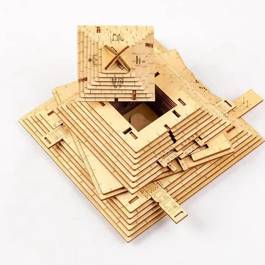 Unique Gifts Wooden Pyramid Puzzle Box With Hidden Compartment Brain Teaser For Adults Kids IQ Challenge Mind Games.