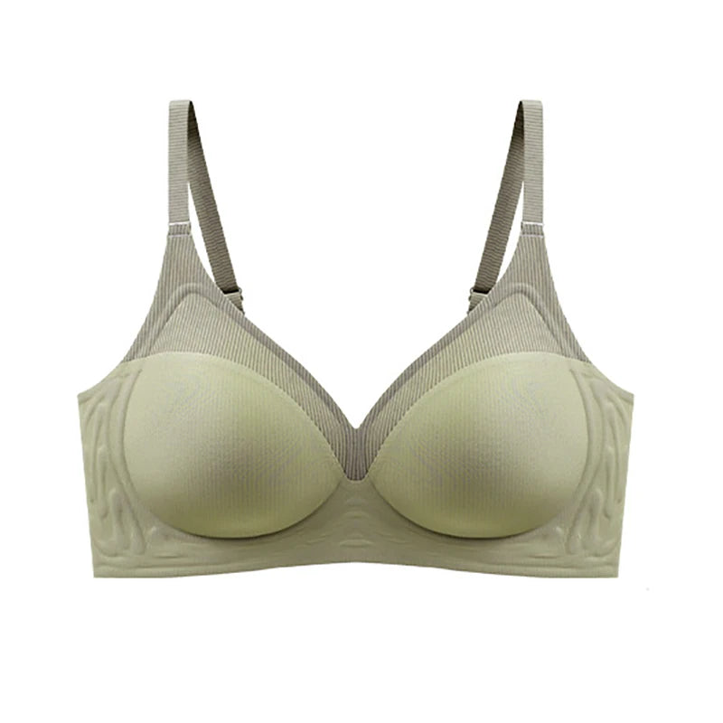 Stripe Color Contrast Soft Support Seamless Women Underwear Semifixed Cup Pad No Steel Ring Adjustable straps Gathered Woman Bra