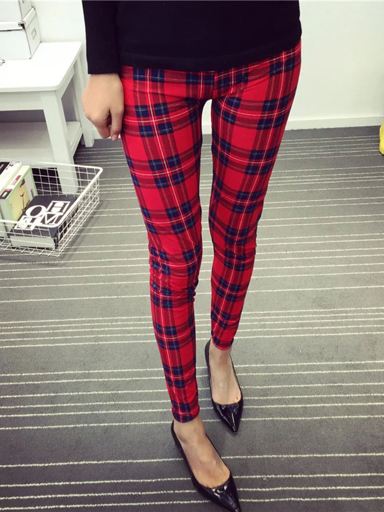 CUHAKCI Mode Plaid Druck Leggings Frauen Sexy Fitness Leggins Grid Floral Streifen Hosen Hohe Taille Bleistift Hosen