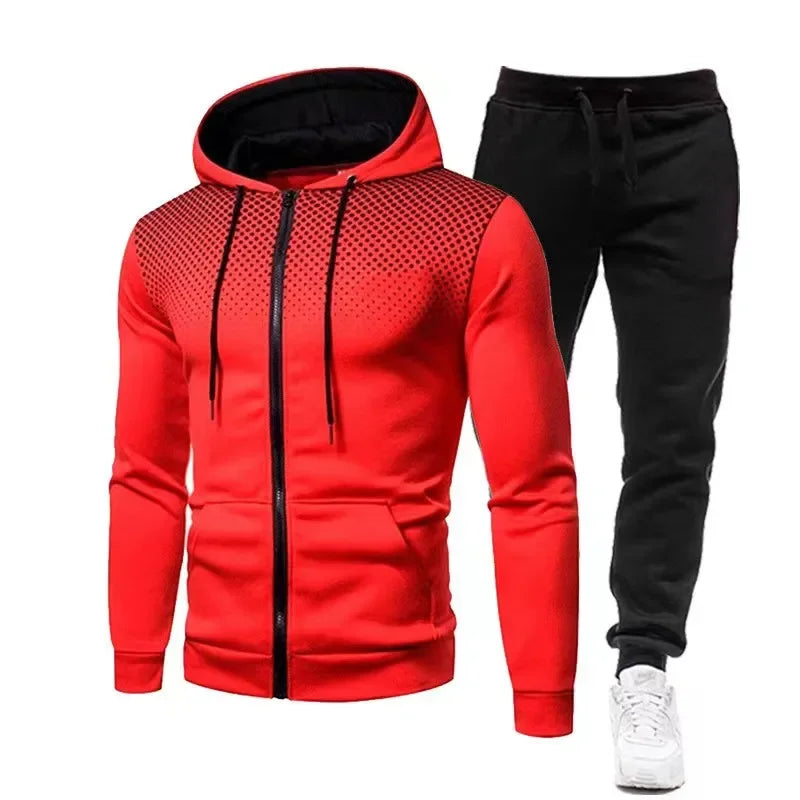 Mode Druck Trainingsanzug für Männer Zipper Mit Kapuze Sweatshirt und Jogginghose Zwei Stücke Anzüge Männlich Casual Fitness Jogging Sport Sets