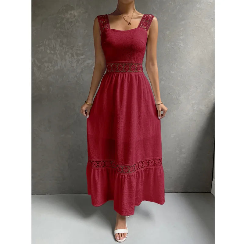 Weiße Lange Kleid Frauen Sommer Sexy Sleeveless Backless Maxi Kleider Damen Elegante Hohle Heraus Spitze Kleid Boho Sommerkleid Vestidos