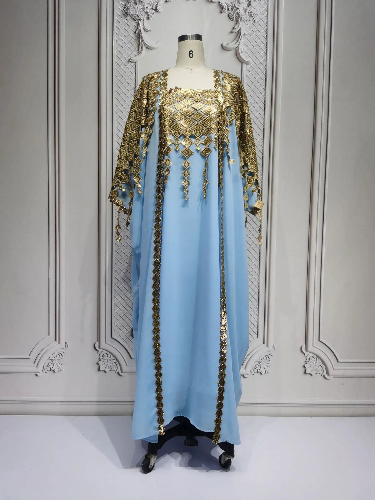 Neue muslimische Roben aus dem Nahen Osten, zweiteiliges Set, (Abaya), neue Mode für Damen, bestickte Spitze, Chiffon, muslimische Roben, Dubai und Türkei