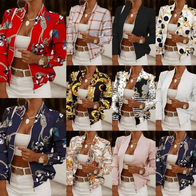 Mode Frauen Jacken Dünne Kurze Mäntel Herbst Vintage Print Lange Sleeve Zipper Dünne Jacke 2024 Casual Oberbekleidung Weibliche Jacke