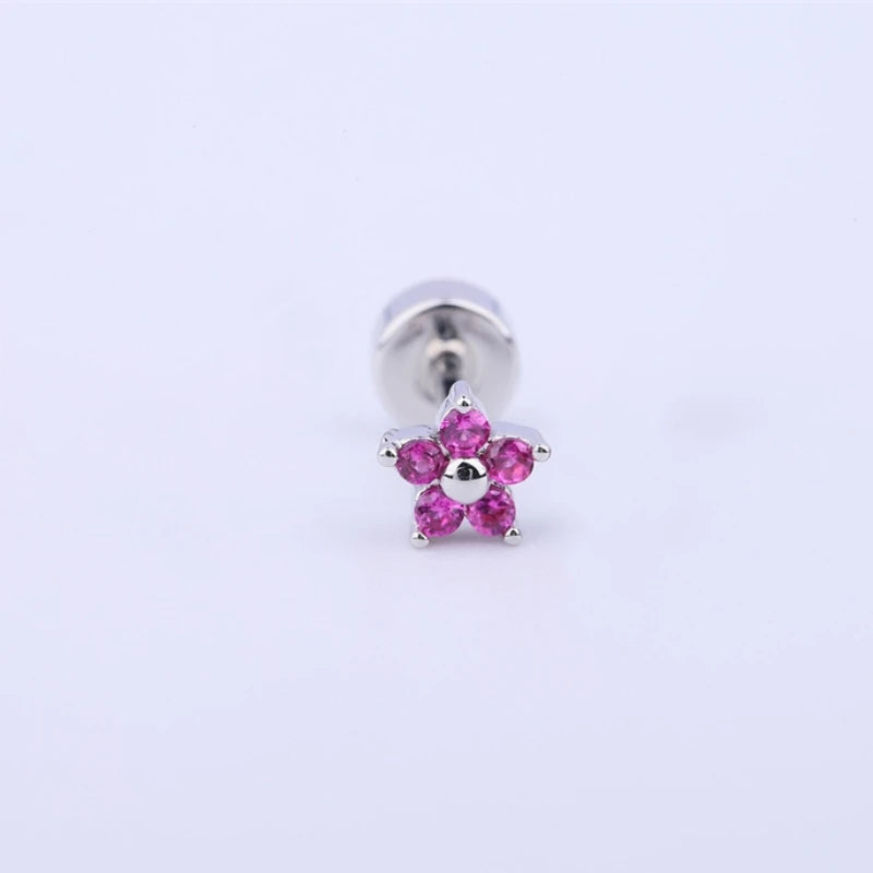 New Trendy Shiny Rose Red Color Zircon 316L Stainless Steel Ear Bone Nail Y2K Gothic Love Heart Small Earrings for Women Jewelry
