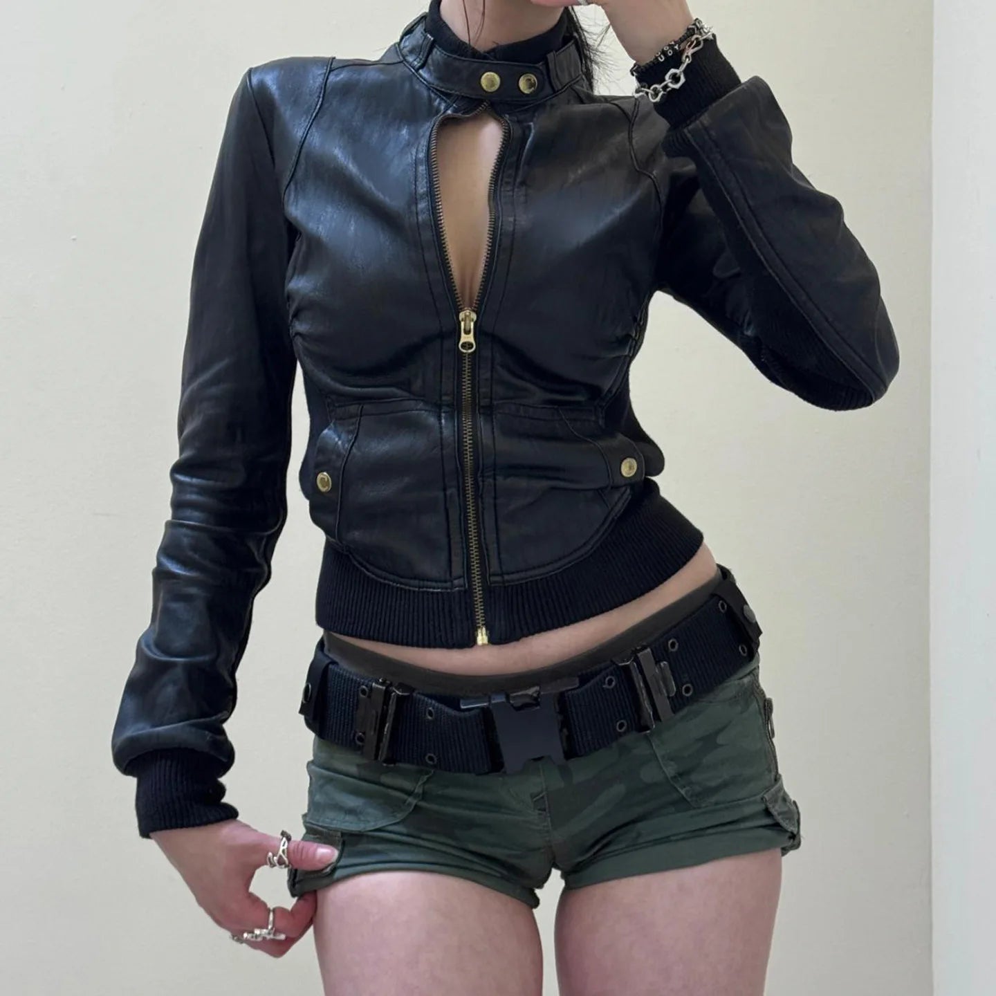 AltGoth Harajuku Streetwear Pu Leder Jacke Mall Gothic Cyber Punk Rollkragen Crop Mäntel Hipster Dark Grunge Rave Outfit Femme