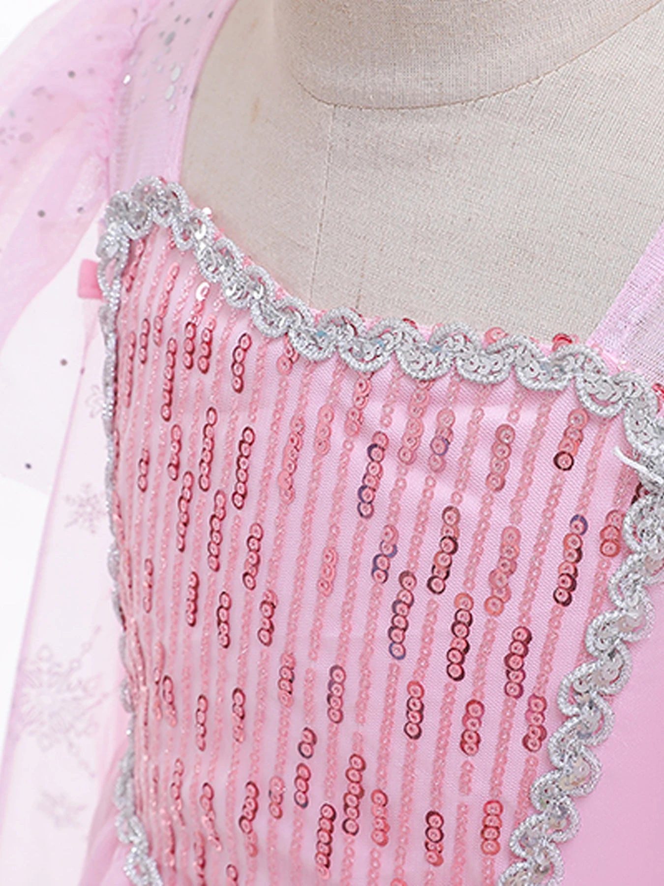 Mädchen rosa Pailletten Mesh Prinzessin Kleid, Mesh kurze Ärmel, mit Umhang, geeignet für Party, Tanz, Performance, Karnevals kleid