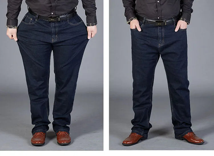 Übergroße Jeans für Herren 10XL (50 Zoll) – Stretchhose mit geradem Bein in Übergröße, Blau, große und große Streetwear, klassisches 5-Taschen-Design