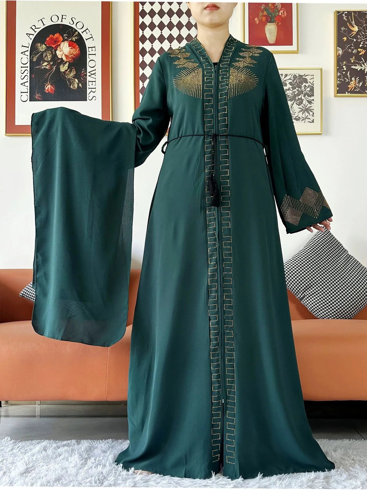 New Women Elegant Dress Chiffon Open Abaya with Zipper Muslim Women Dress Islamic Clothing Cardigan Abaya Women Muslim Dress