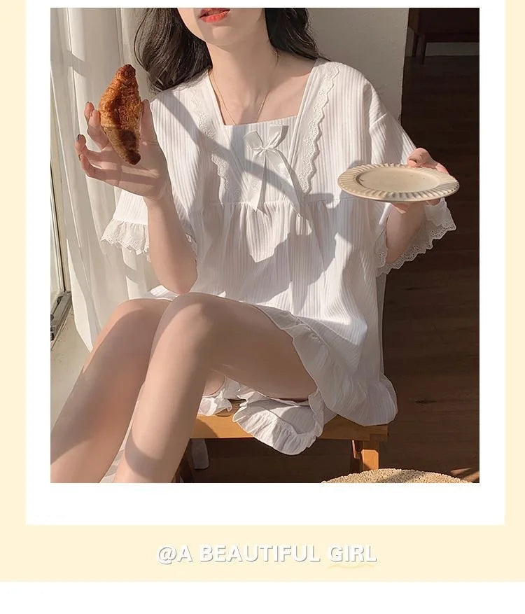 Palast Stil Pyjama Damen Sommer Lounge wear Set kurz ärmelig mit Kissen koreanische kleine süße Freundinnen Lounge wear Set