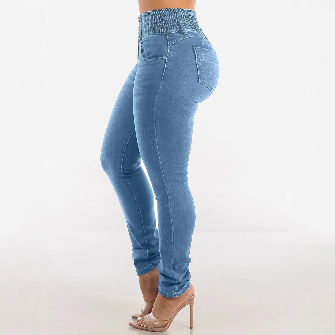 Jeans-Bleistifthose für Damen, 2025, dünne Hose, hohe Taille, Stretch, gewaschen, Distressed-Taschen, Knöpfe, Vintage-Denim, Streetwear