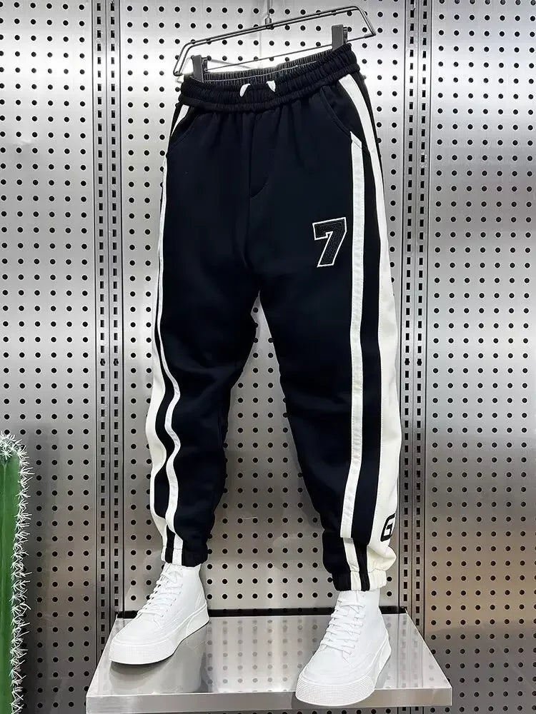 Fashionable Striped Color Blocking Sweatpants 2024 Autumn/Winter Men's New Casual Ankle Pants Patchwork Warm Harem Trousers.